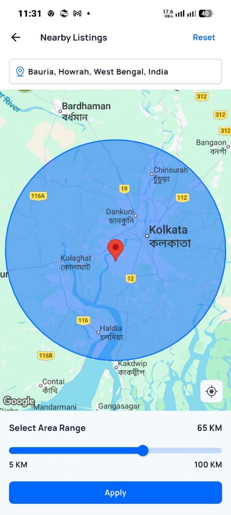 Nearby Listings 65 KM Radius Screen